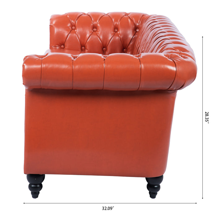 Rolled Arm Chesterfield 3 Seater Sofa - Orange