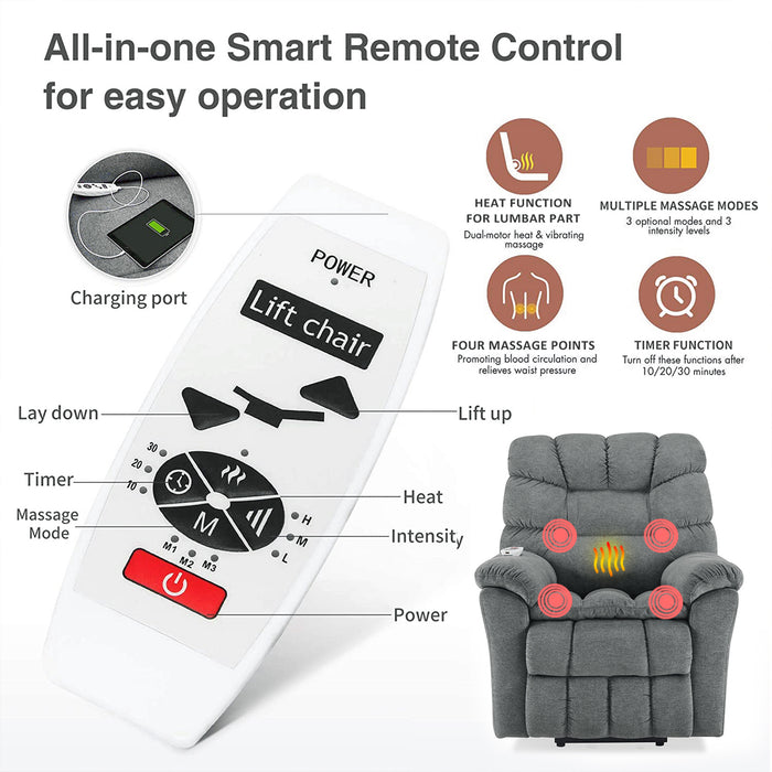 Power Lift Chair with Adjustable Massage and Heating System