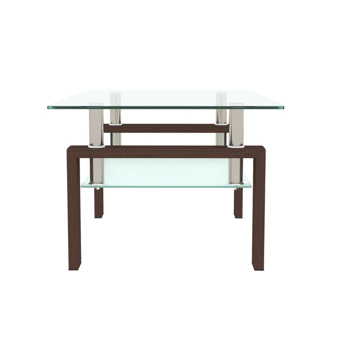 Rectangle Walnut Glass Coffee Table