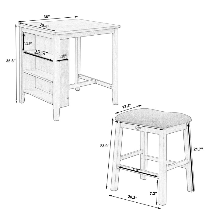 3-Piece Dining Table with Padded Stools - Dark Gray