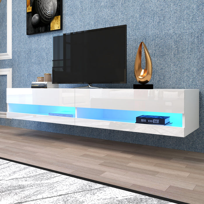 Wall Mounted Floating 80" TV Stand with 20 Color LEDs White