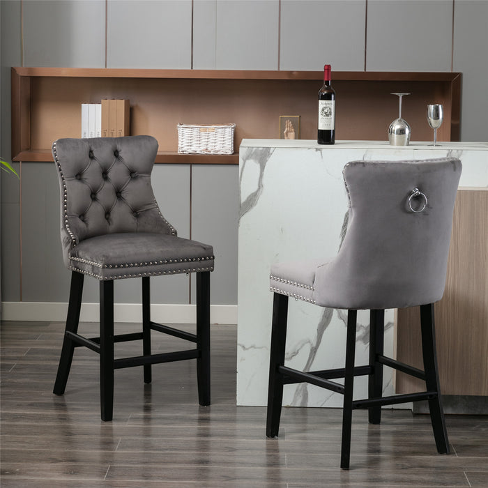 Contemporary Velvet Upholstered Barstools, Set of 2 (Gray)