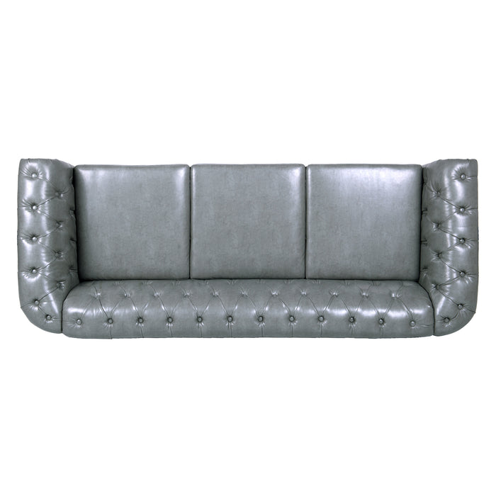 Rolled Arm Chesterfield 3 Seater Sofa - Gray