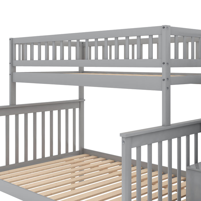 Twin over Full Stairway Bunk Bed with Storage - Gray