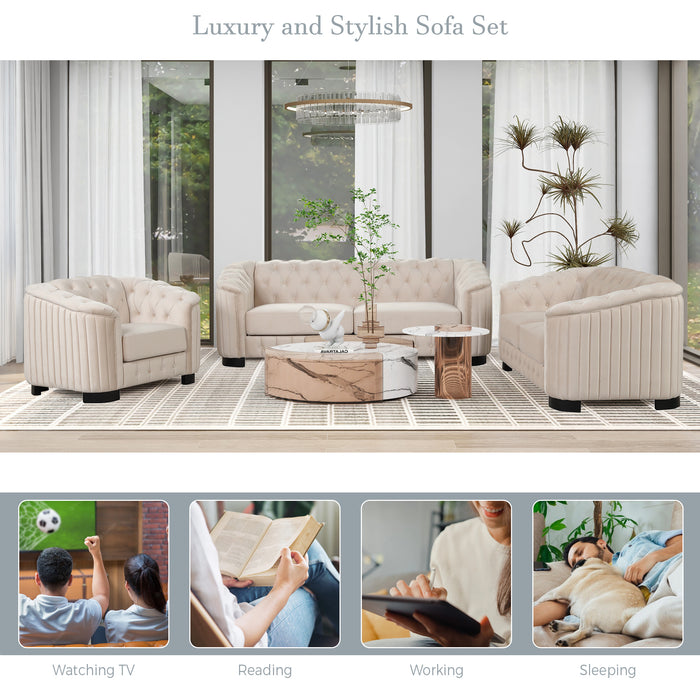 Modern 3-Piece Sofa Sets - Beige