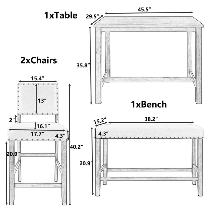 4- Piece Rustic Wooden Counter Height Dining Table Set - Espresso+ Beige