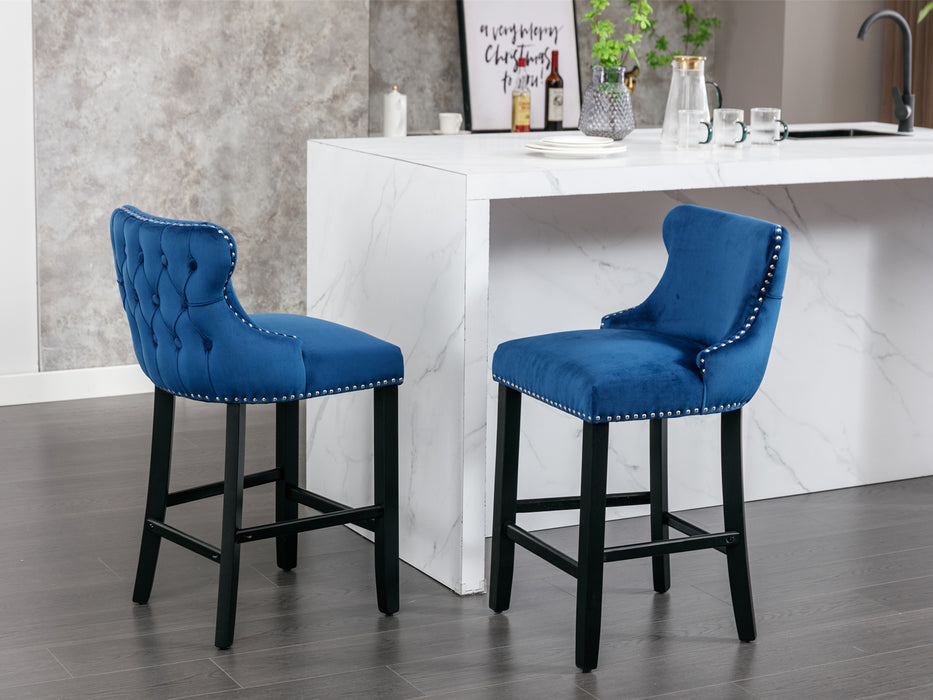 Contemporary Velvet Upholstered Wing-Back Barstools, Set of 2 (Blue)