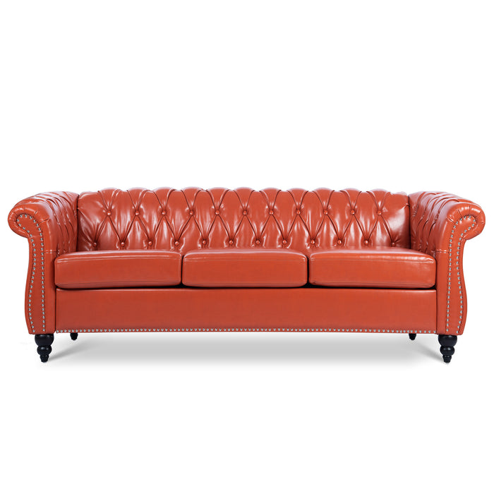 Rolled Arm Chesterfield 3 Seater Sofa - Orange