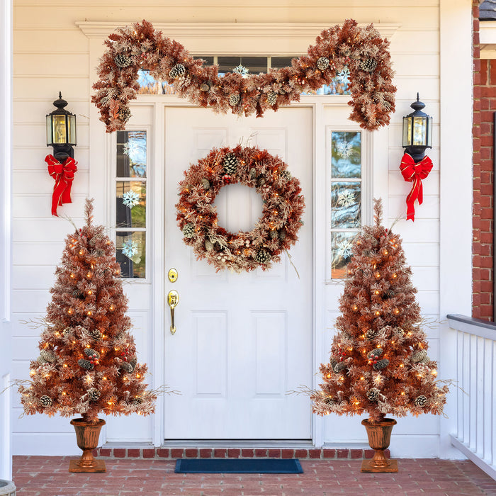 Christmas Tree with Brown Needles with flocking and Warm Lights - Brown