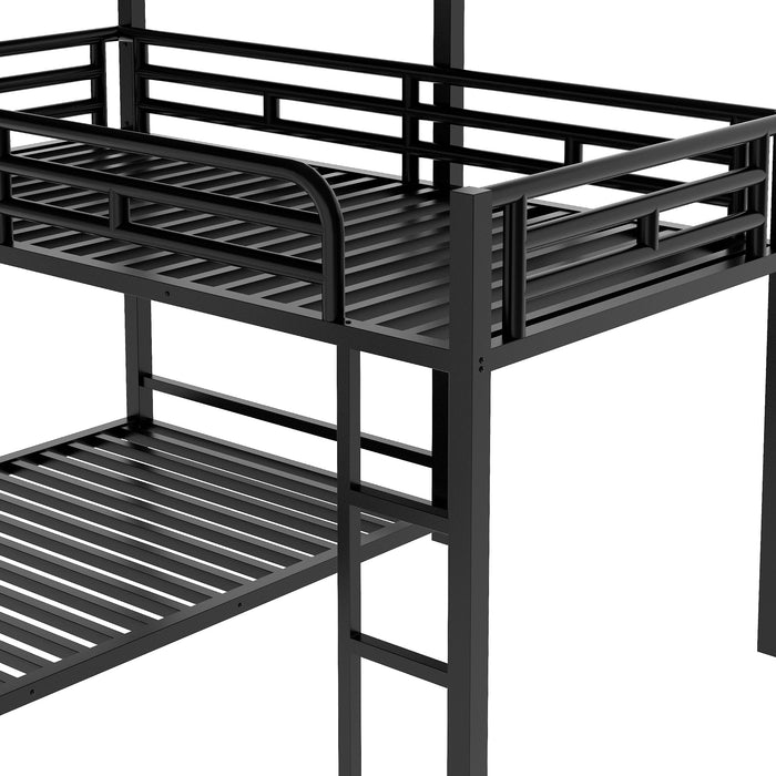 L-shaped Metal Triple Twin Size Bunk Bed - Black