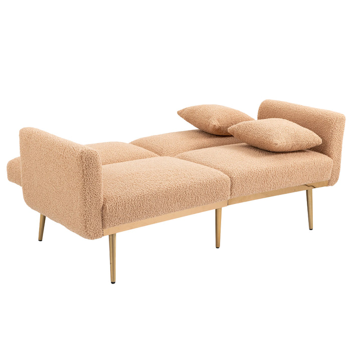 Modern  Velvet  Sofa Futon - Camel Teddy