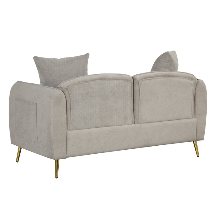 Modern Velvet Loveseat with 2 Pillows - Gray