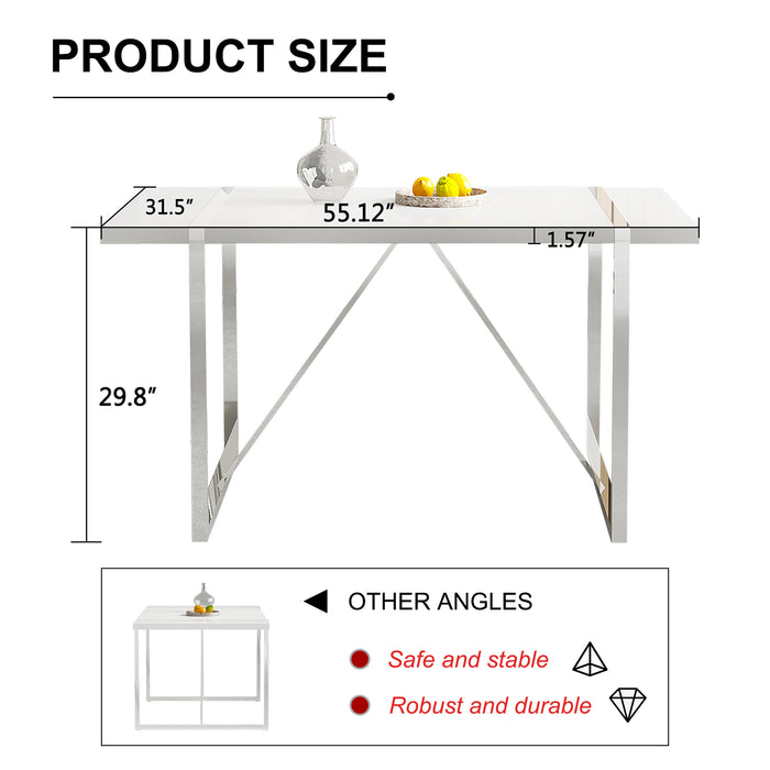 Rustic Industrial Rectangular MDF Wood White Dining Table