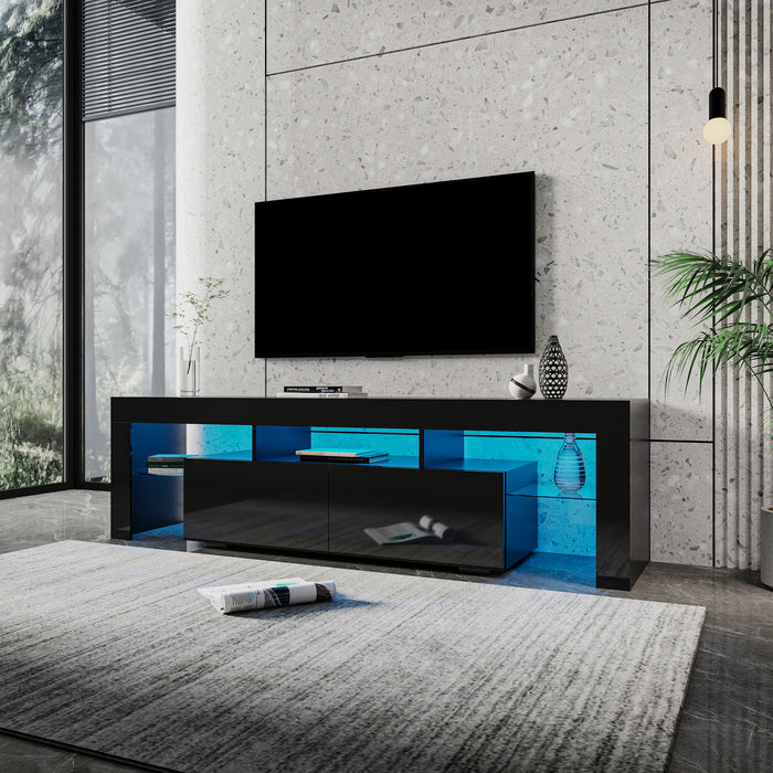 Modern gloss black TV Stand for 80 inch TV , 20 Colors LED TV Stand w/Remote Control Lights