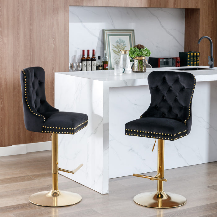 Modern Upholstered Velvet Bar Stools with Comfortable Tufted Backs - Black Set of 2