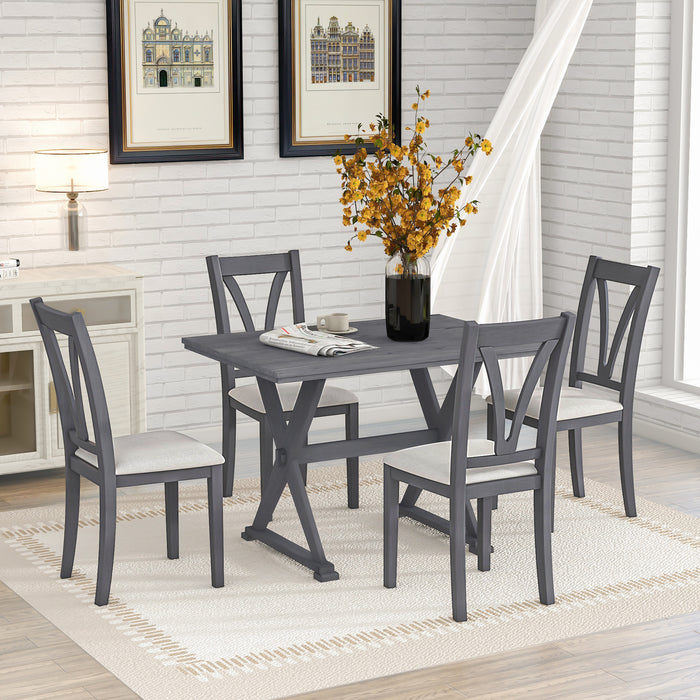 5-Piece Mid-Century Wood Dining Table Set - Antique Grey