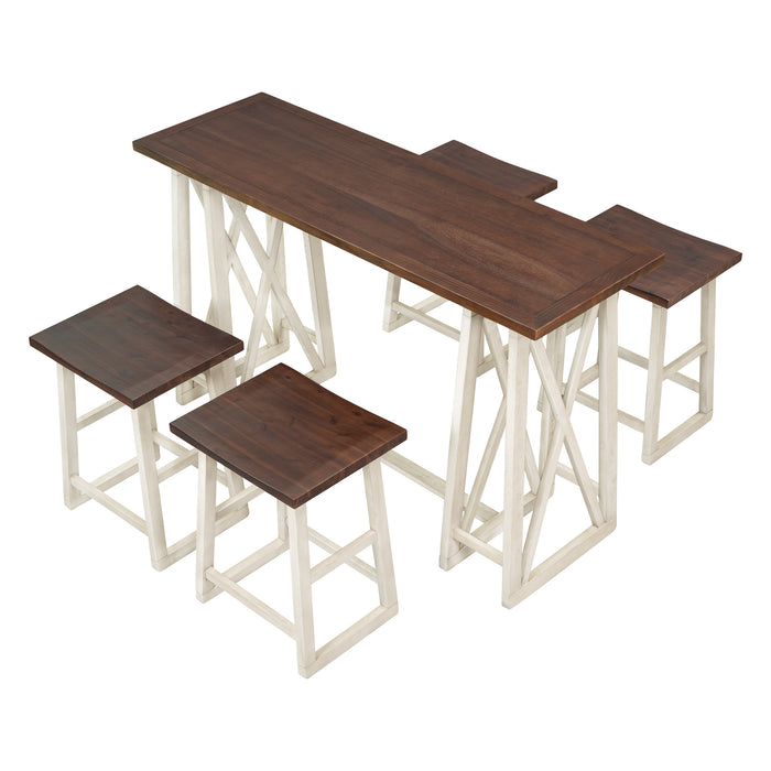 5-Piece Rustic Counter Height Dining Set - Walnut + Cream