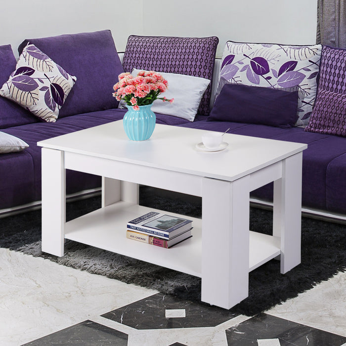 Modern Wooden Table for Home Living Room with Liftable Top - White