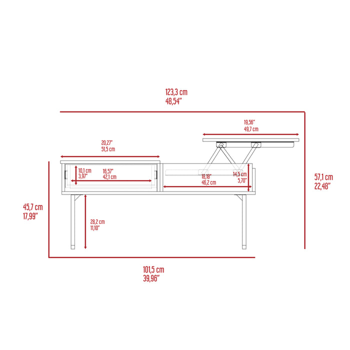 Modern  Lift Top Coffee Table With Drawer - Brown