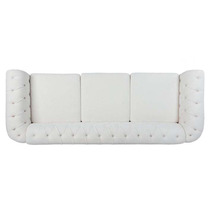 Rolled Arm Chesterfield 3 Seater Sofa - White