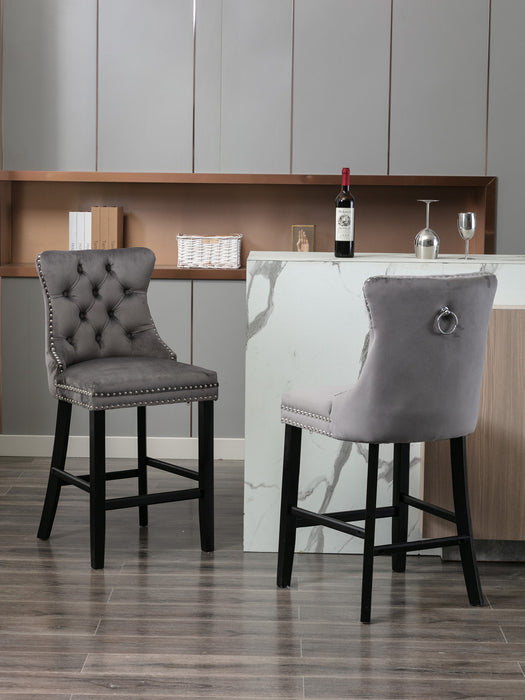 Contemporary Velvet Upholstered Barstools, Set of 2 (Gray)