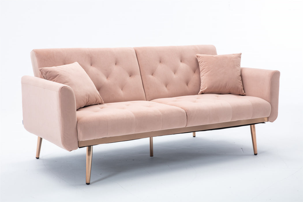 Velvet  loveseat with rose gold metal feet