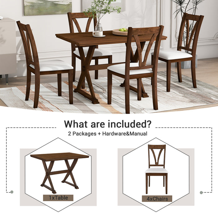 5-Piece Mid-Century Wood Dining Table Set - Antique Brown