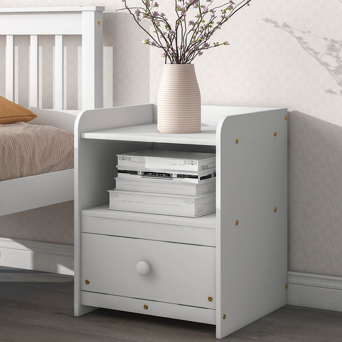 Twin Bed with with 1 Nightstand, White