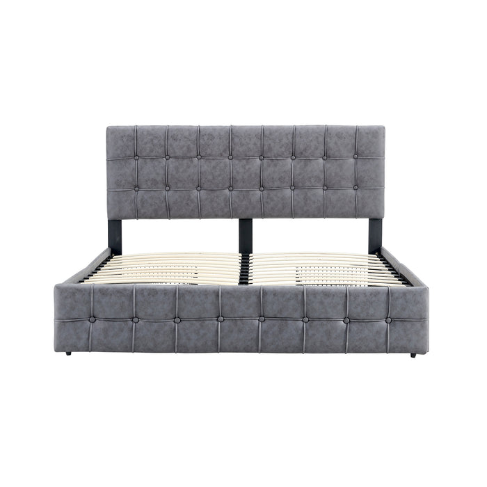 Hot Sale Queen Size Dark Grey Upholstered Platform Bed Frame  with Storage Drawers