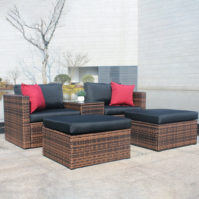 5 Pieces Outdoor Patio Wicker Sectional-Brown