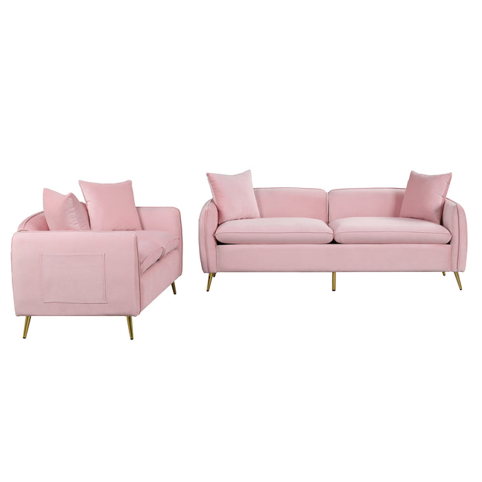 2 Piece Velvet Upholstered Sofa Sets, Pink