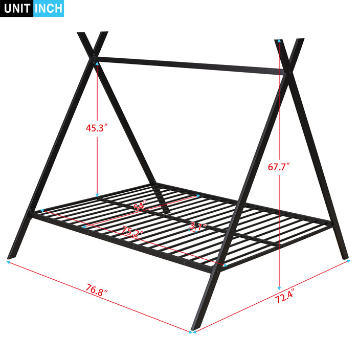 Tent Bed Frame Full Size Metal Floor, No Box Spring Needed Black