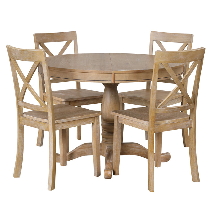 5 Piece Modern Dining Kitchen Table Set-Natural Wood Wash