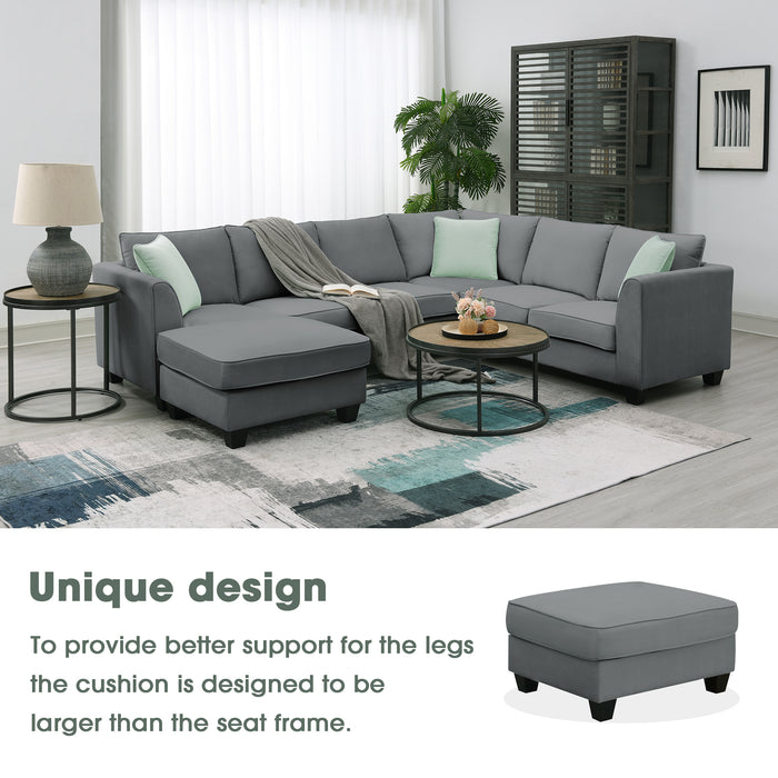 7 Seats Modular Sectional Sofa with Ottoman L Shape Fabric - Grey