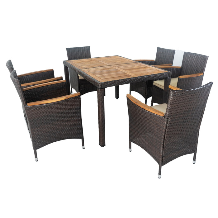 7 piece Outdoor Patio Wicker Dining Set (Brown)