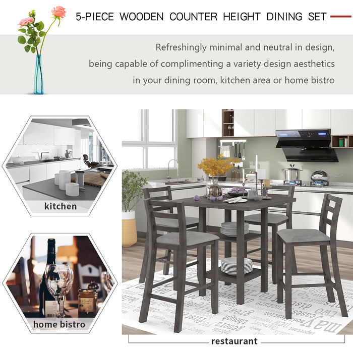 5-Piece Wooden Counter Height Dining Set - Gray