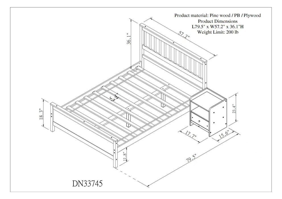 Full Bed frame with a Nightstand , White