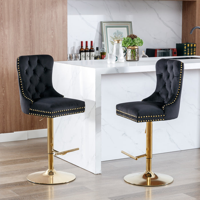 Modern Upholstered Velvet Bar Stools with Comfortable Tufted Backs - Black Set of 2