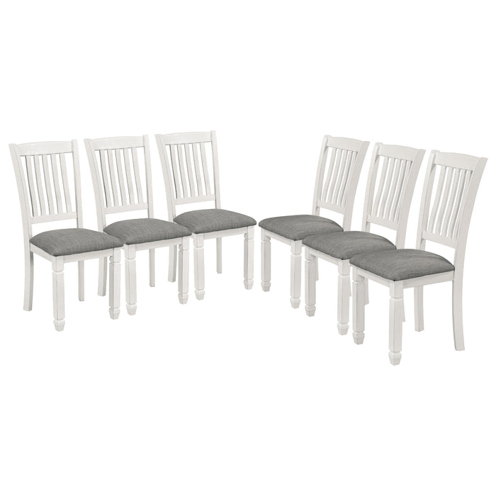 7-Piece Dining Table Set Wood Dining Table and 6 Upholstered Chairs- Gray+White