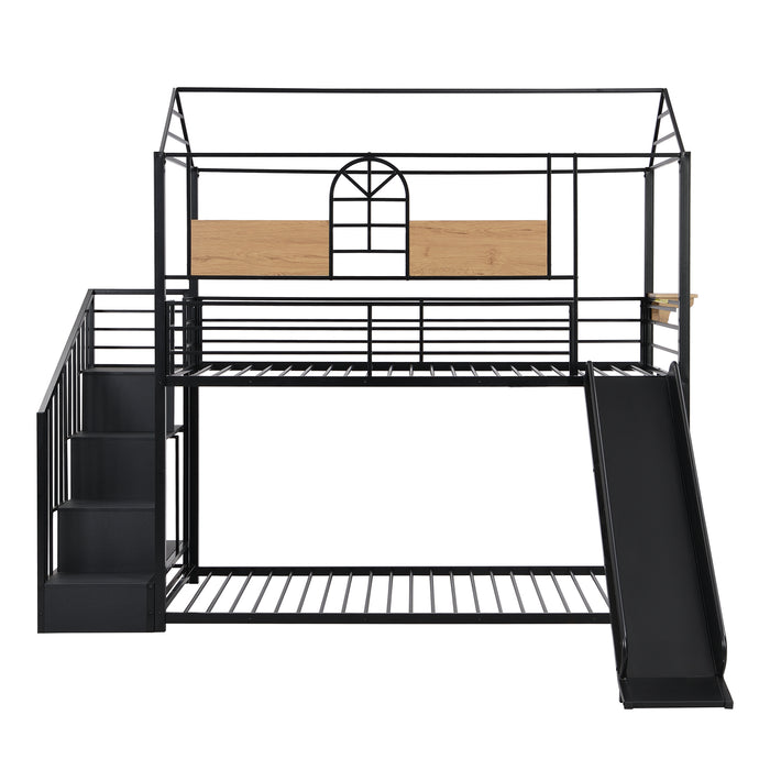 Twin Over Twin Metal House Bunk Bed - Black