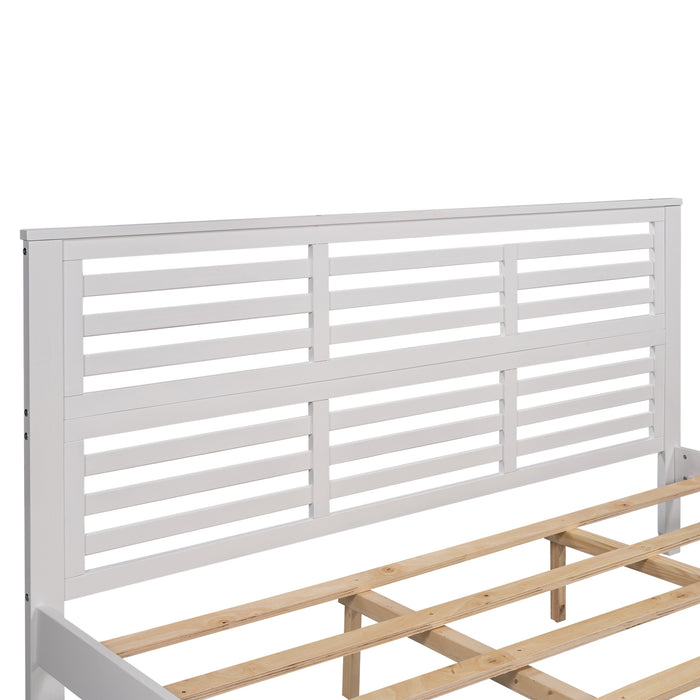 Platform bed with horizontal strip hollow shape, King size, white