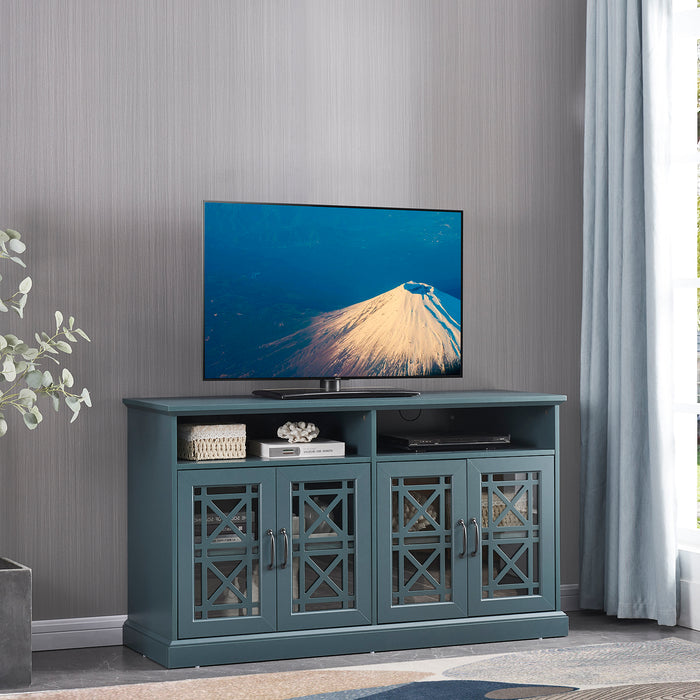 Wooden TV Console, Storage Buffet Cabinet ,- Dark Teal