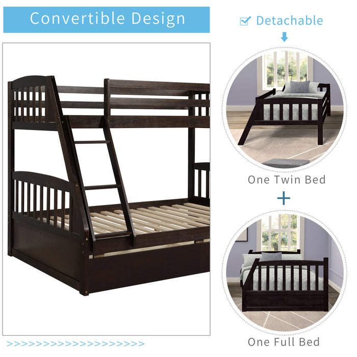 Solid Wood Twin Over Full Bunk Bed with Two Storage Drawers - Espresso