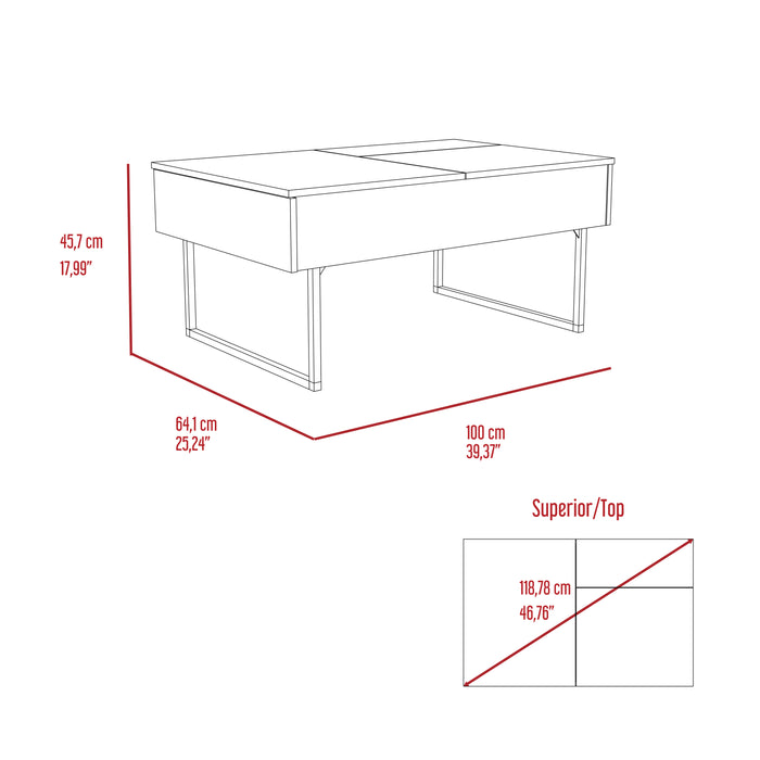 Modern Lift Top Coffee Table with Two Legs, One Drawer - Espresso / Onyx