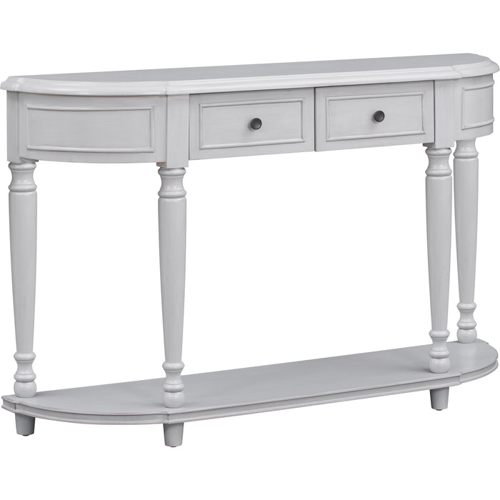 Retro Circular Curved Design Console Table with Open Style Shelf - Antique White