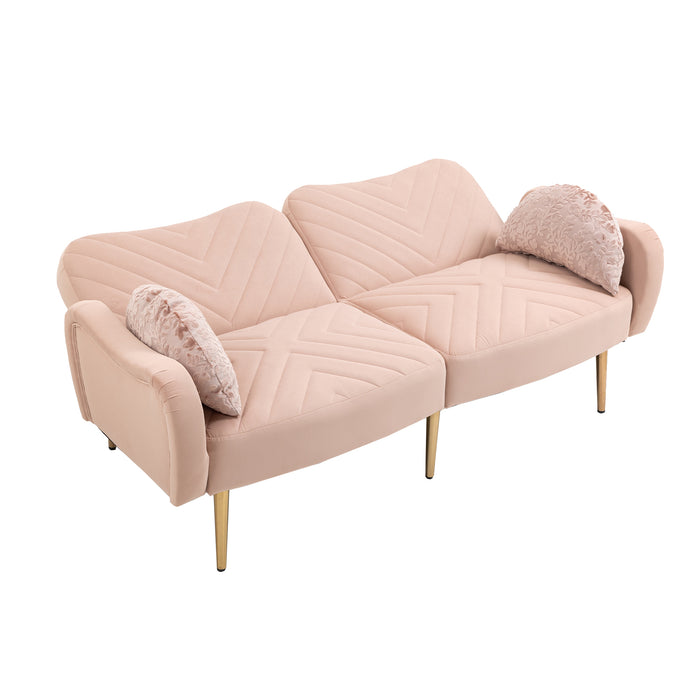 Mid Century Modern Velvet Love Seats Sofa with 2 Bolster Pillows - Pink