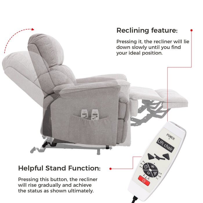 Deluxe Power Lift Recliner with Massage and Heat Function,Light Gray