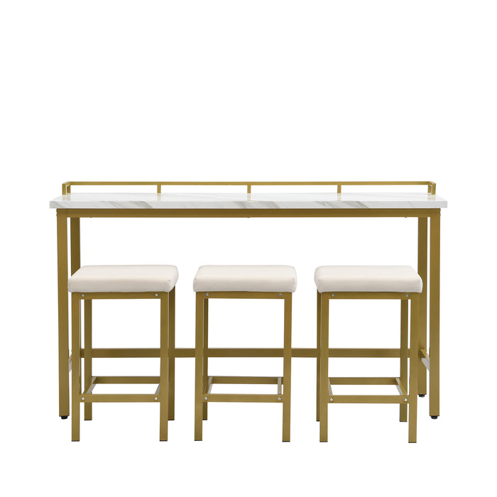 4-Piece Modern Counter Height Extra Long Console Dining Table Set - Gold + Beige