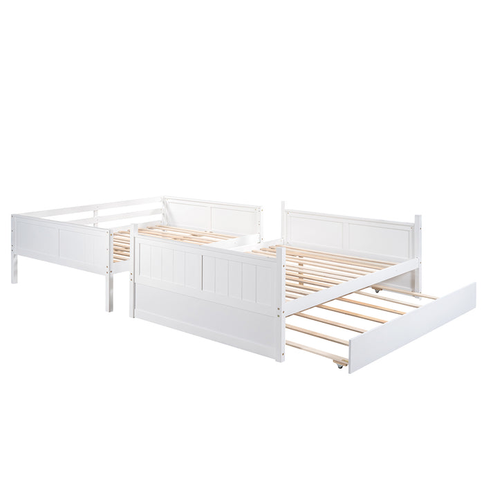 Full Over Full Bunk Bed with Twin Size Trundle - White