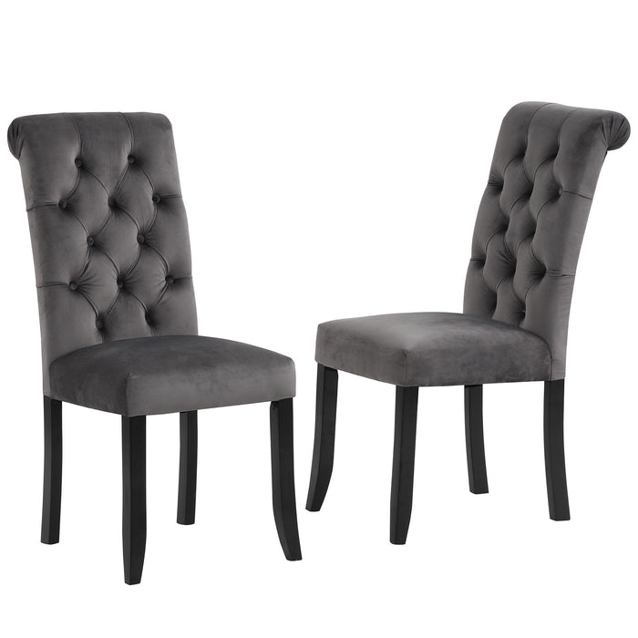 Tufted Dining Chair with Wooden Legs - Set of 2